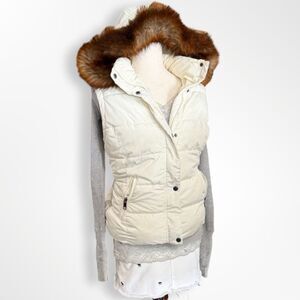 Y2K Marc New York Performance White Puffer Vest with Faux Fur Hood, L